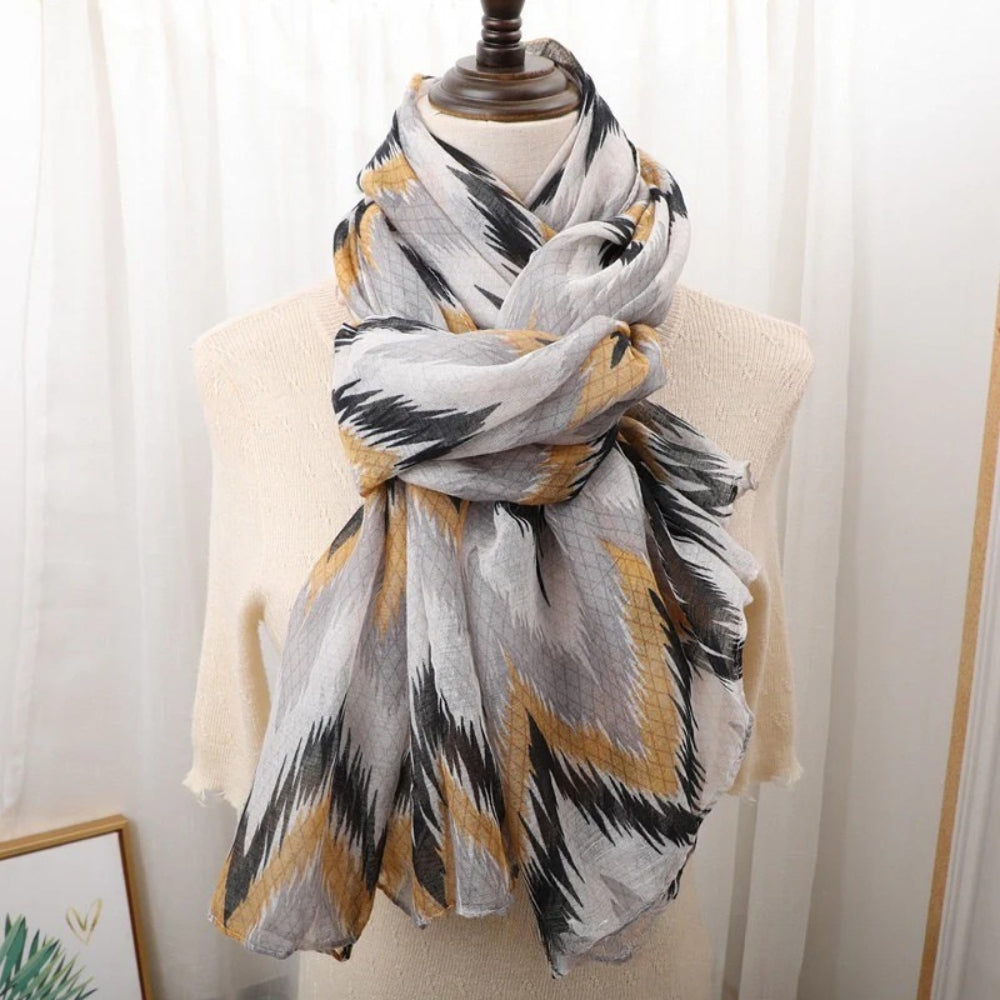 Geometric waved Grey & Beige Ladies Stole/Scarf