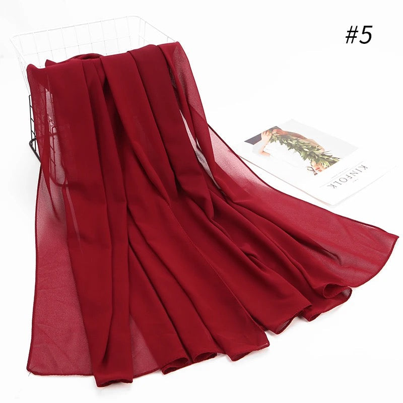 Shadow Luxe Pure Red Color Chiffon Scarf