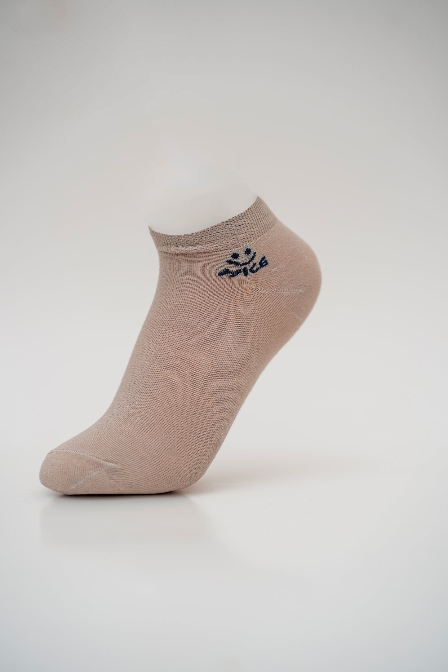 Nude/Beige Ankle Socks with "Smile" and "Nice" Graphics