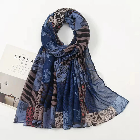 Leo Print Blue Viscose Scarf