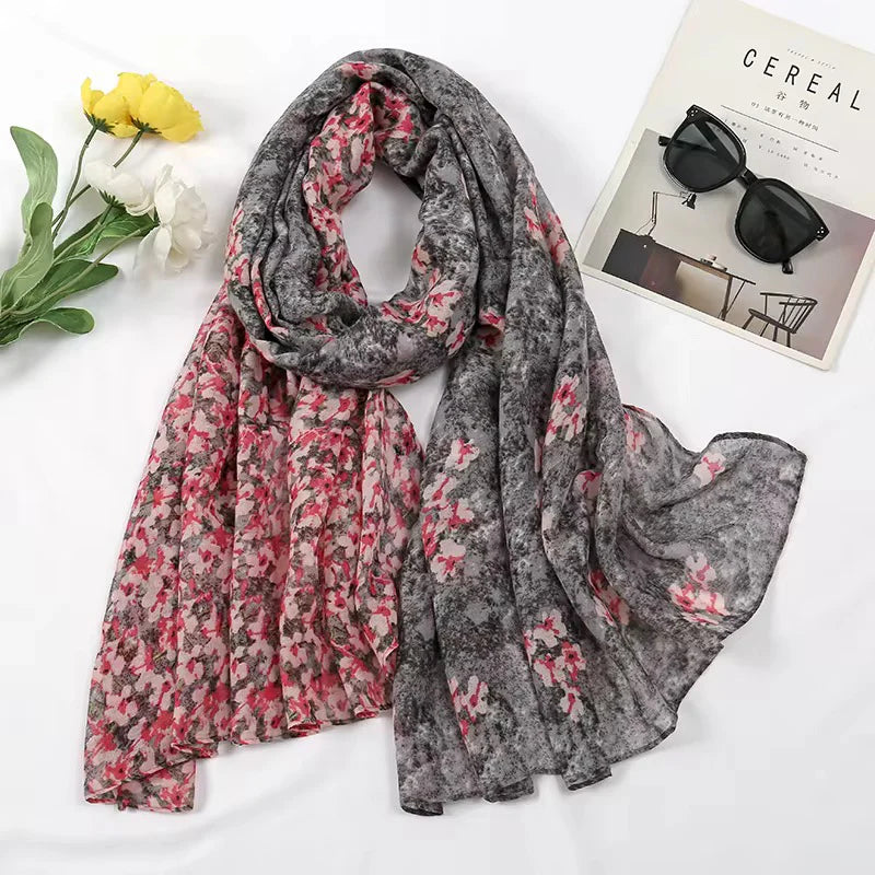 Folky Grey Print Scarf