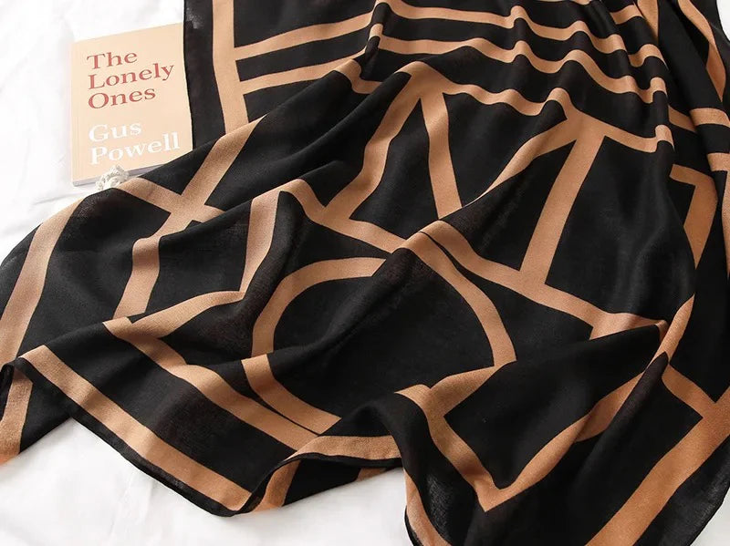 Graphical Black Viscose Scarf
