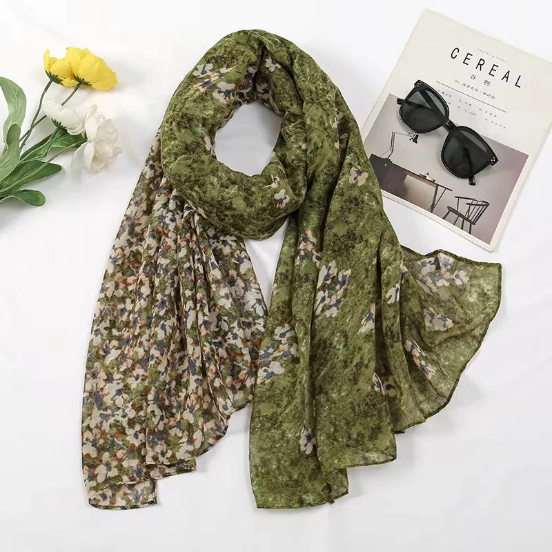 Folky Green Print Scarf