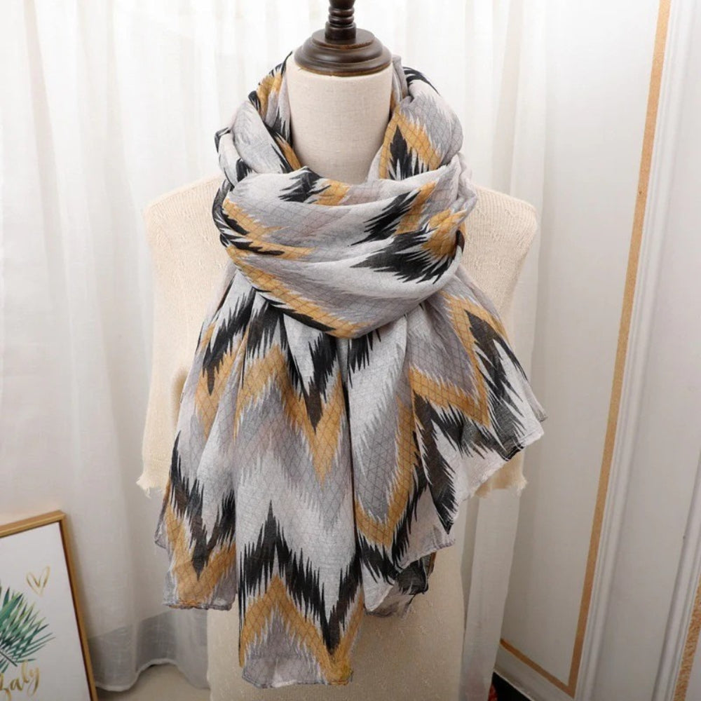 Geometric waved Grey & Beige Ladies Stole/Scarf