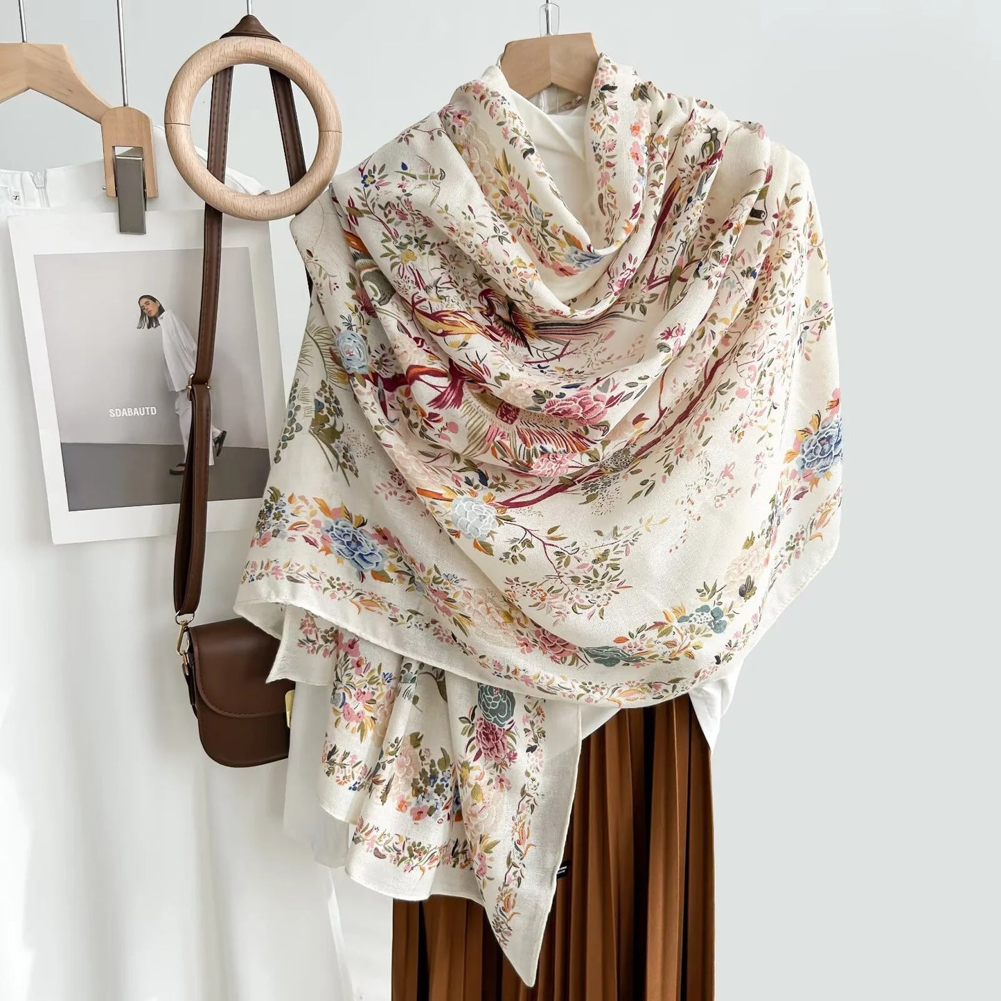 Floral Printed Scarf Ecru-S5