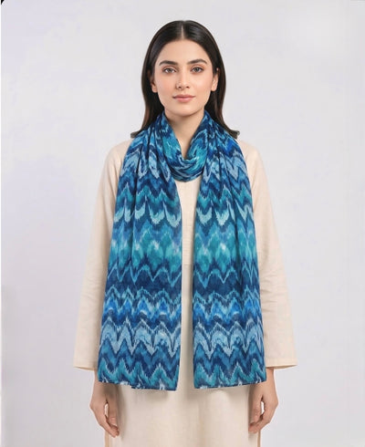 Waved Print Lawn Hijab Turquoise
