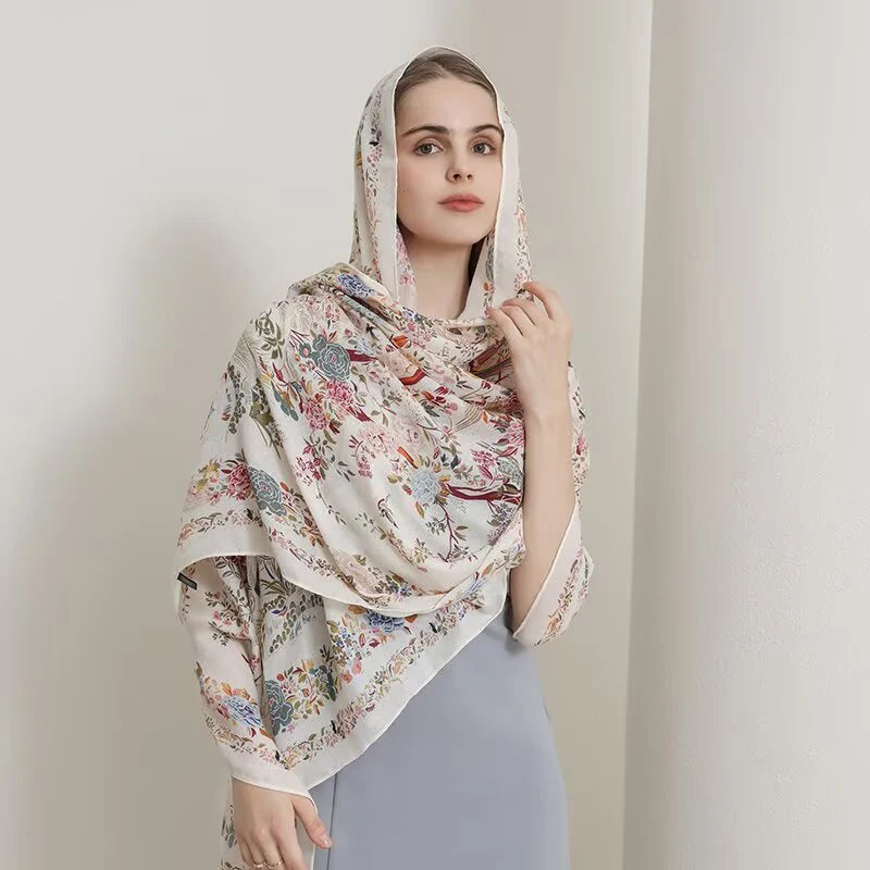 Floral Printed Scarf Ecru-S5