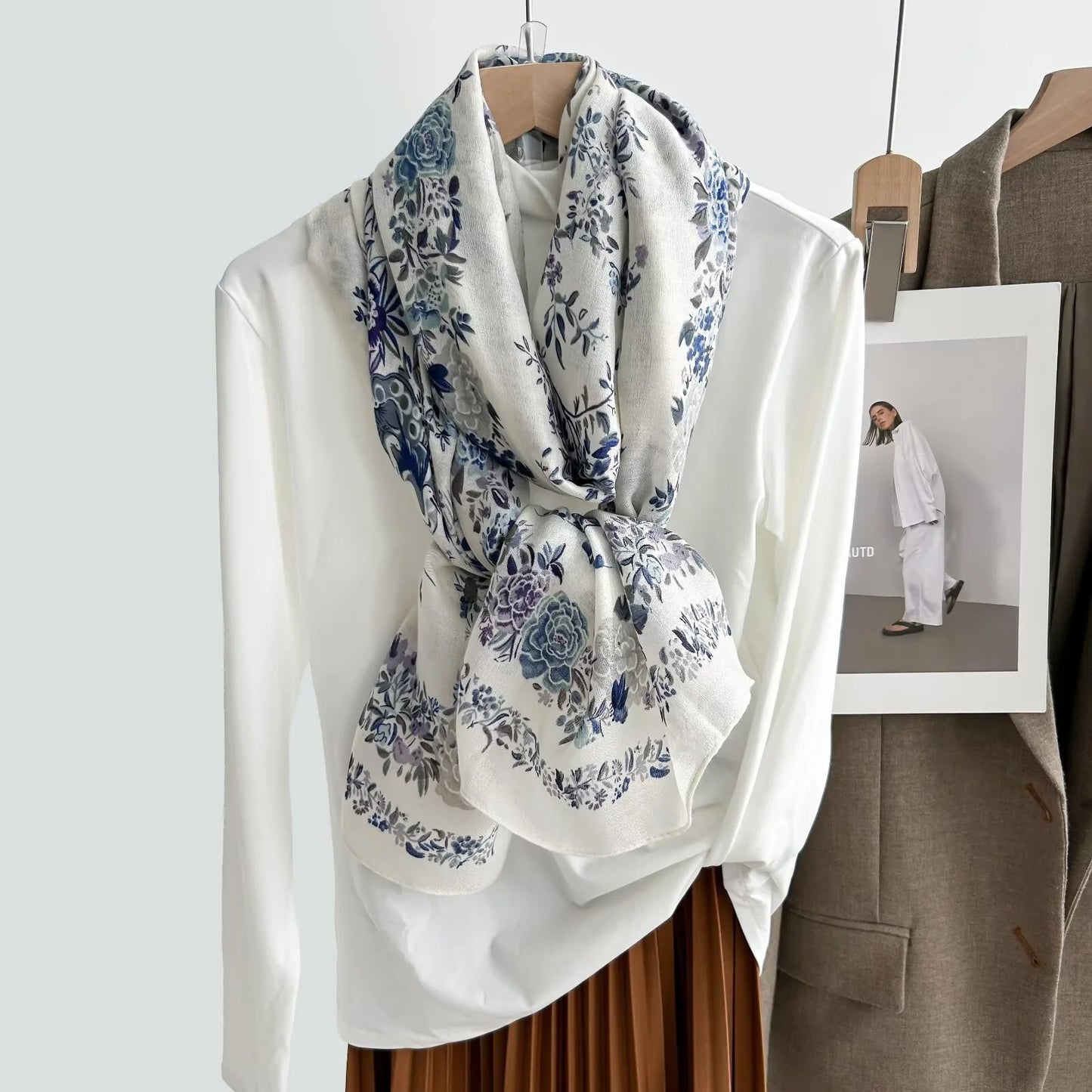 Floral Printed Scarf Blue-S5