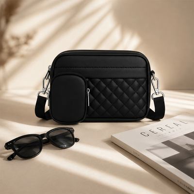 Quilted CrossBody Bag With Coin Pocket C-AR-9 Black