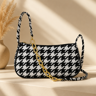 Chic Bold Elegance Houndstooth Crossbody Bag