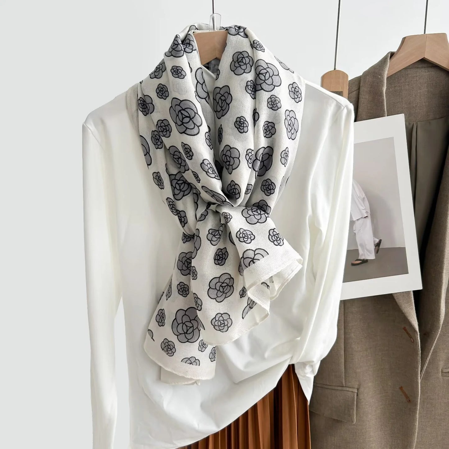 Classy print white scarf