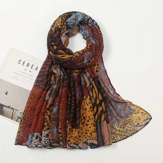 Leo Print Viscose Scarf (Mustard)