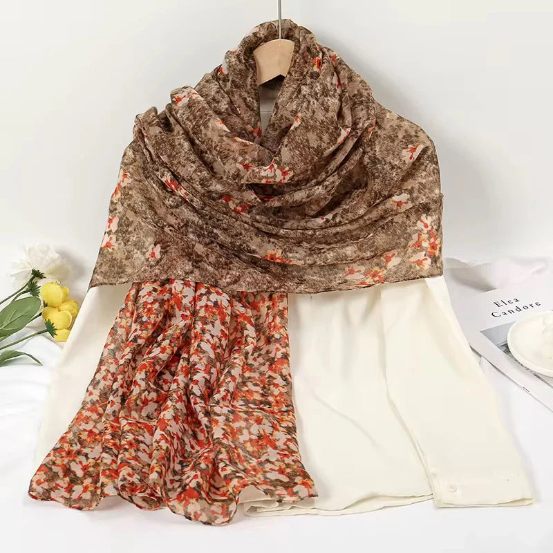 Folky Beige Print Scarf