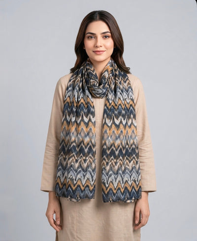 Waved Print Lawn Hijab Grey
