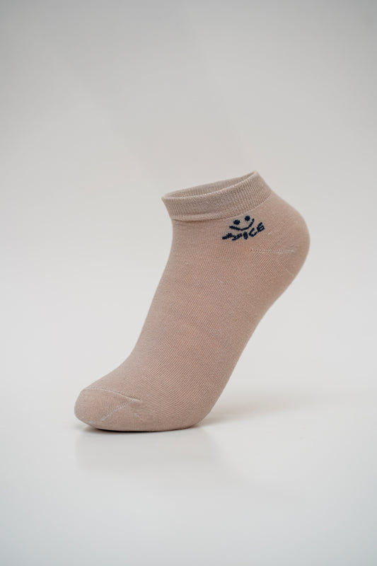 Nude/Beige Ankle Socks with "Smile" and "Nice" Graphics