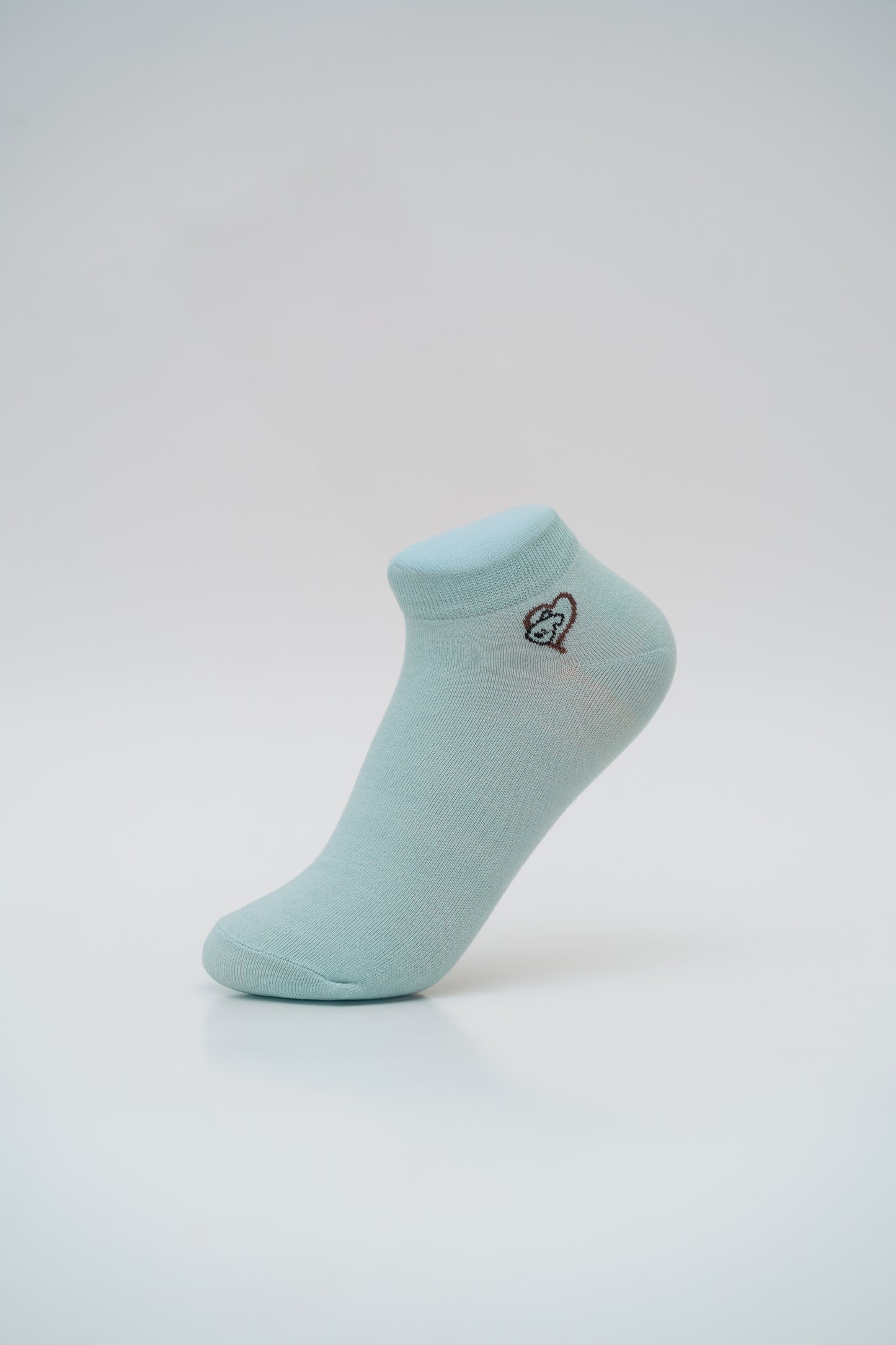 Sky Blue Ankle Socks with Heart and "Smile" Graphics
