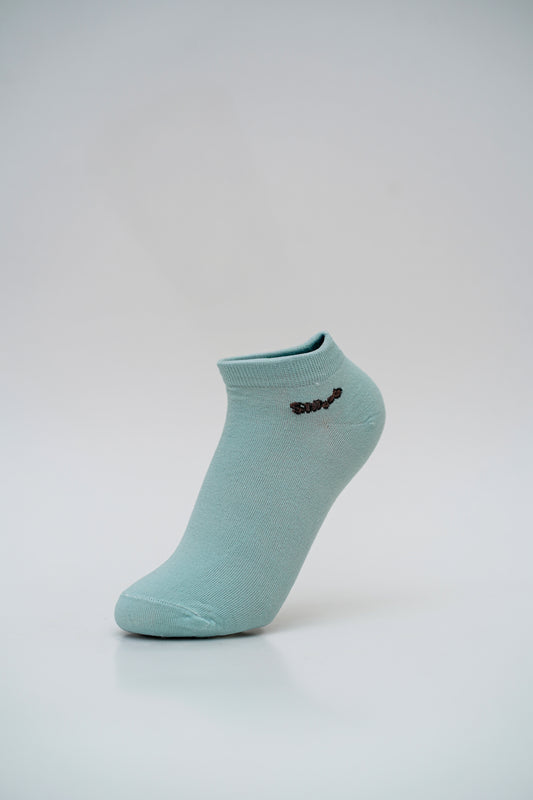 Sky Blue Ankle Socks with Heart and "Smile" Graphics