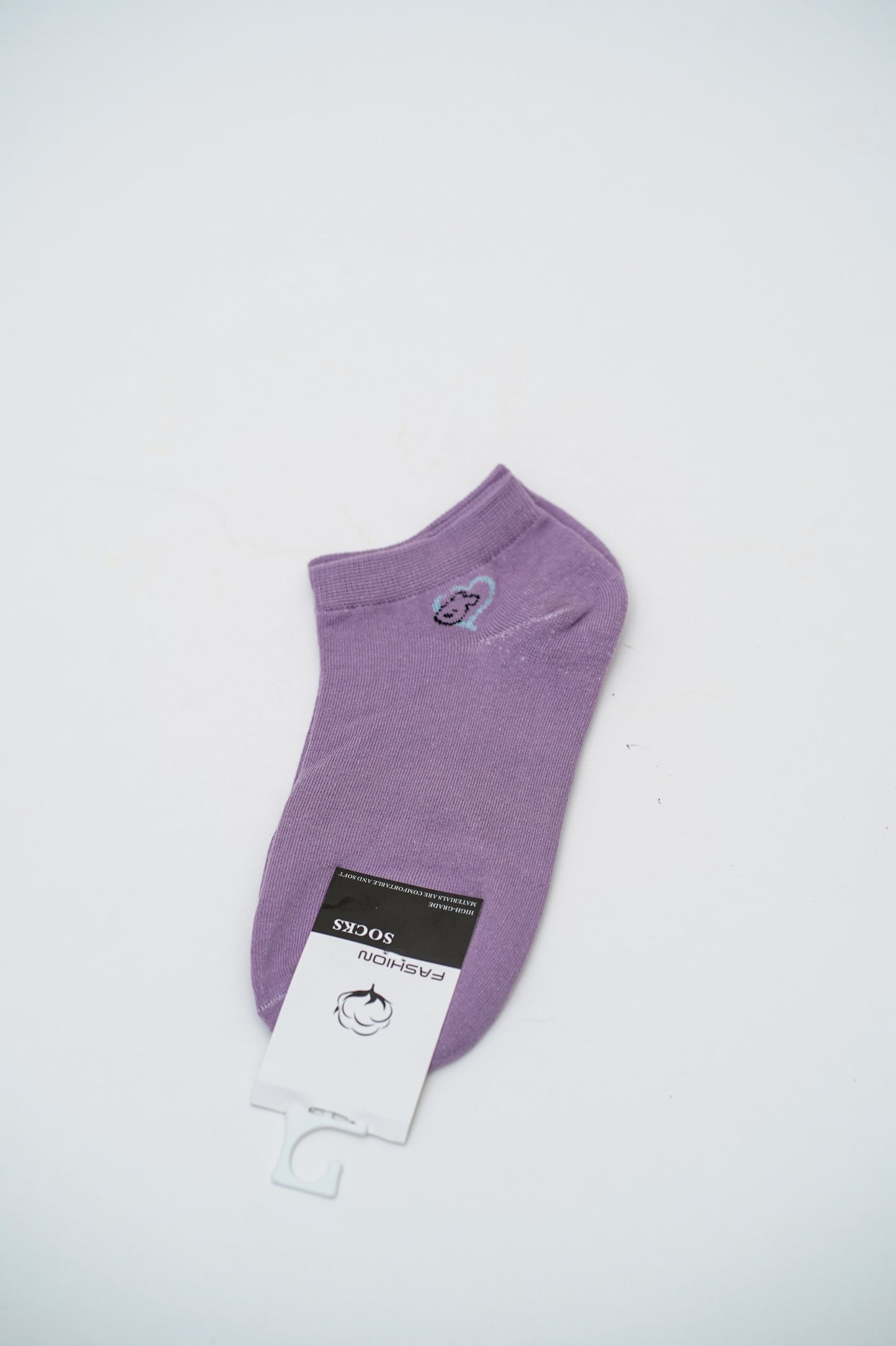 Lilac Ankle Socks with Heart and Cloud Graphics