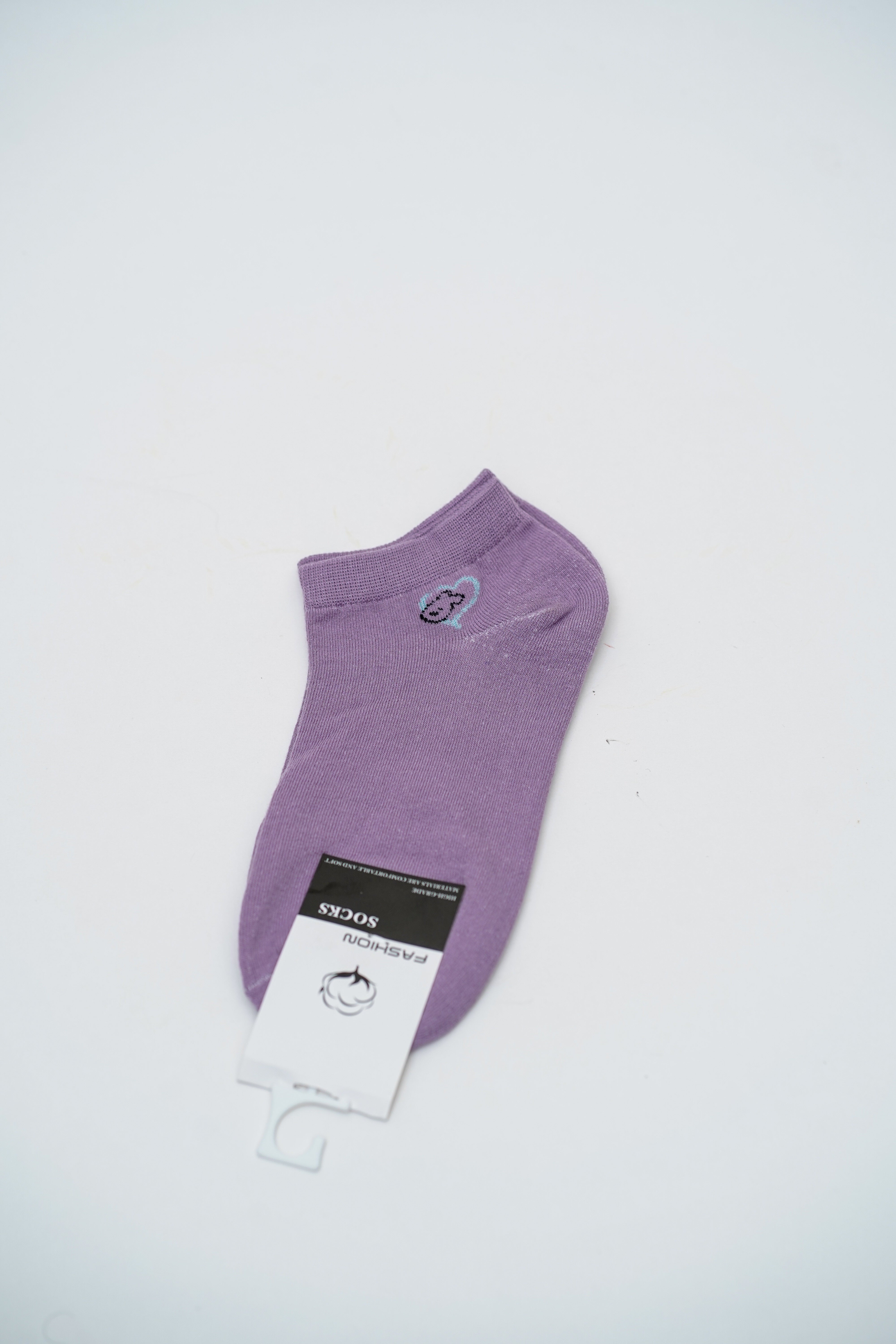 Lilac Ankle Socks with Heart and Cloud Graphics