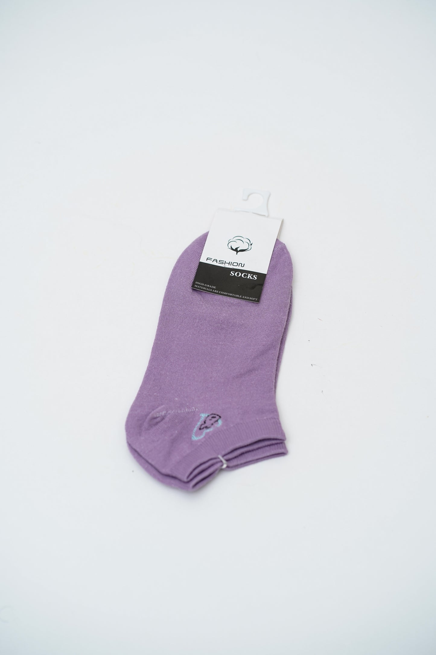 Lilac Ankle Socks with Heart and Cloud Graphics