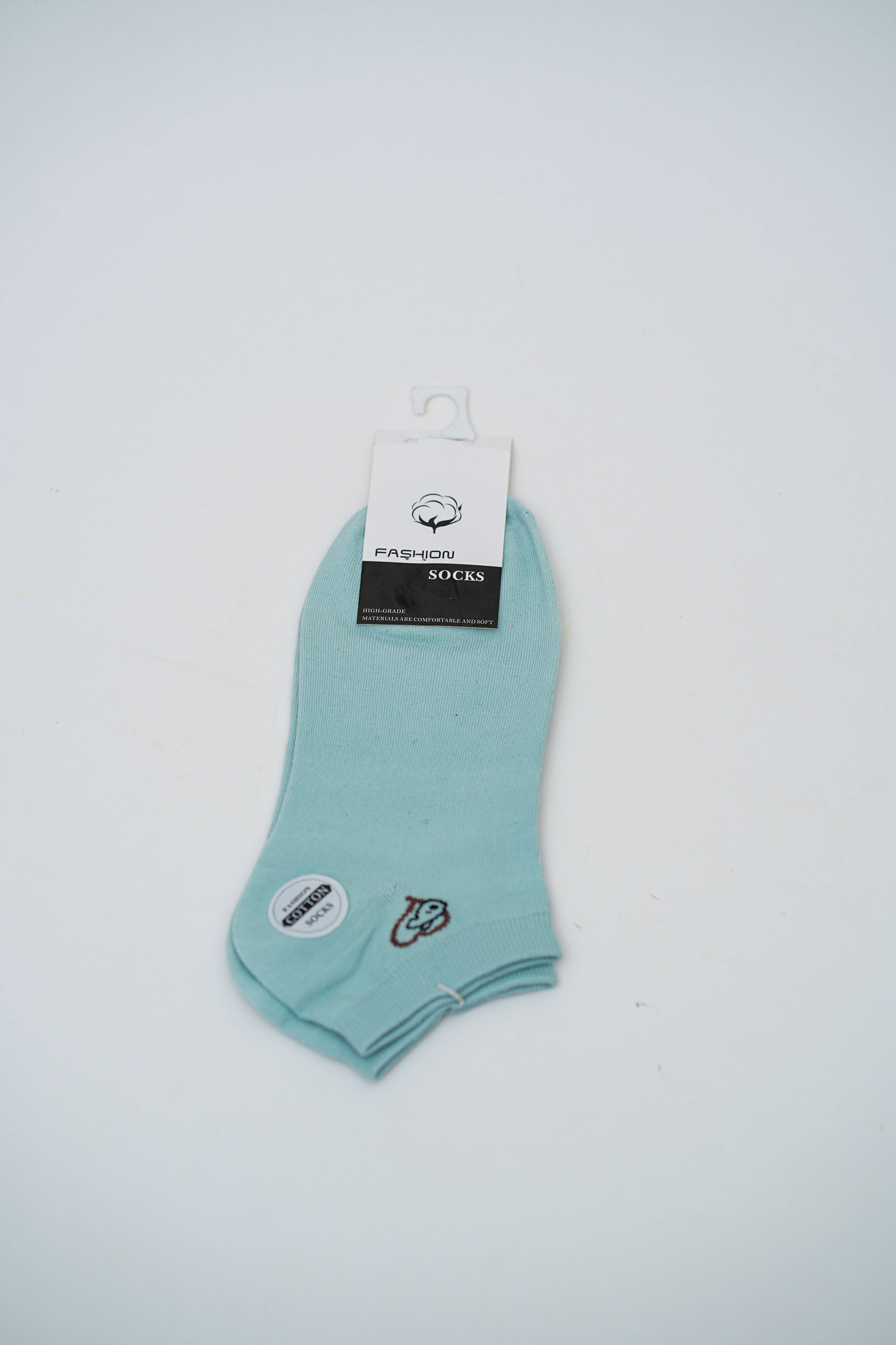 Sky Blue Ankle Socks with Heart and "Smile" Graphics