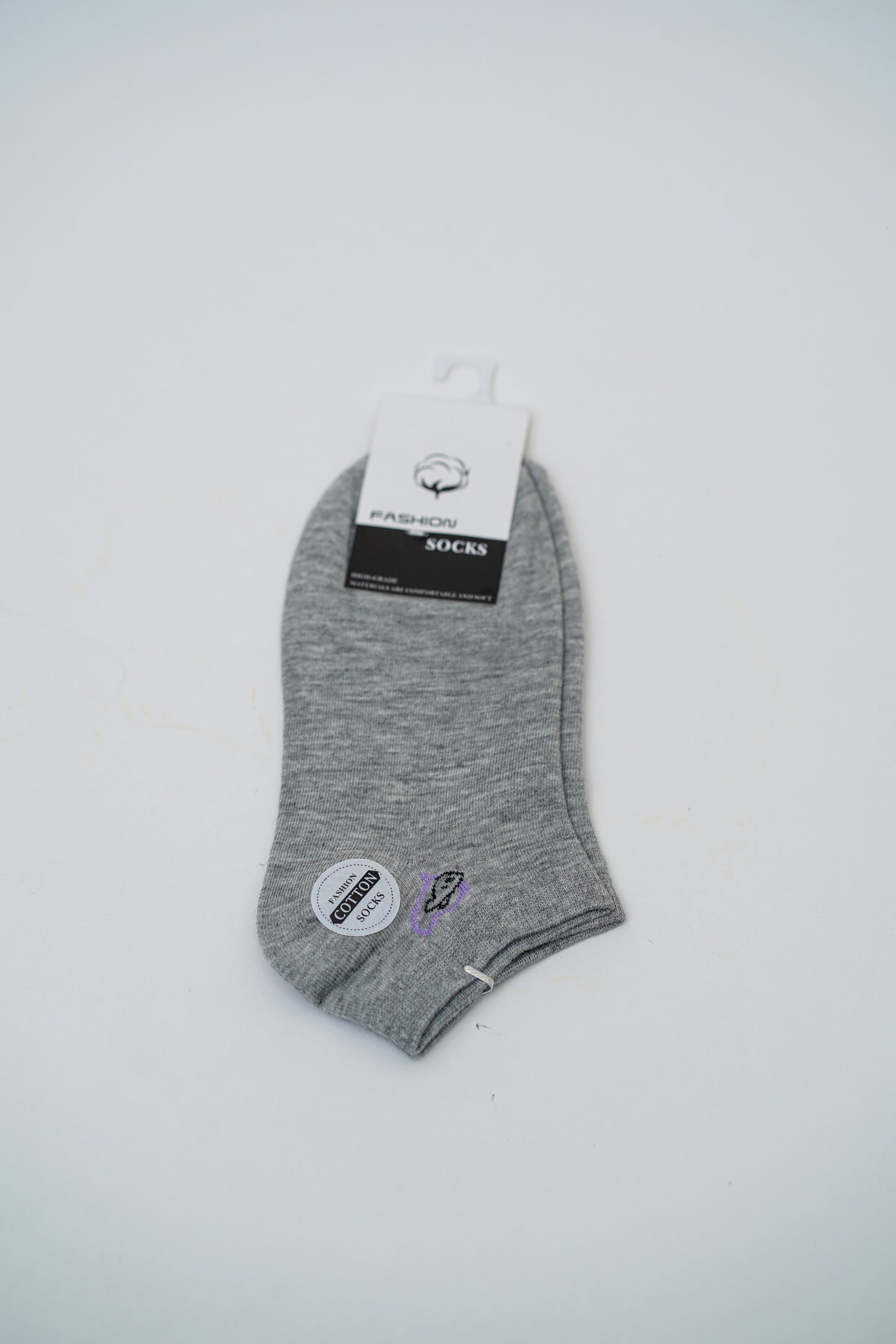 Heather Gray Ankle Socks with Cloud and "Smile" Graphics