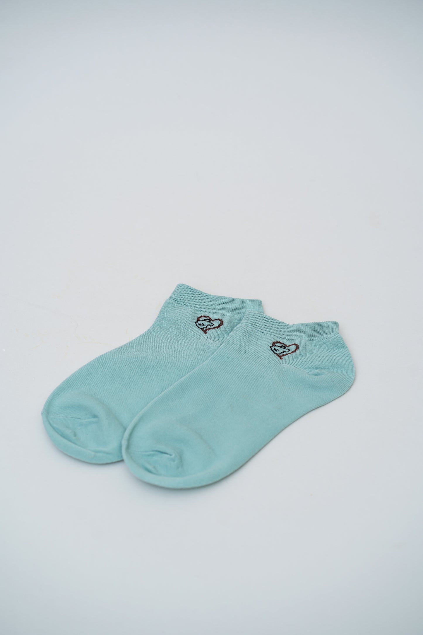 Sky Blue Ankle Socks with Heart and "Smile" Graphics