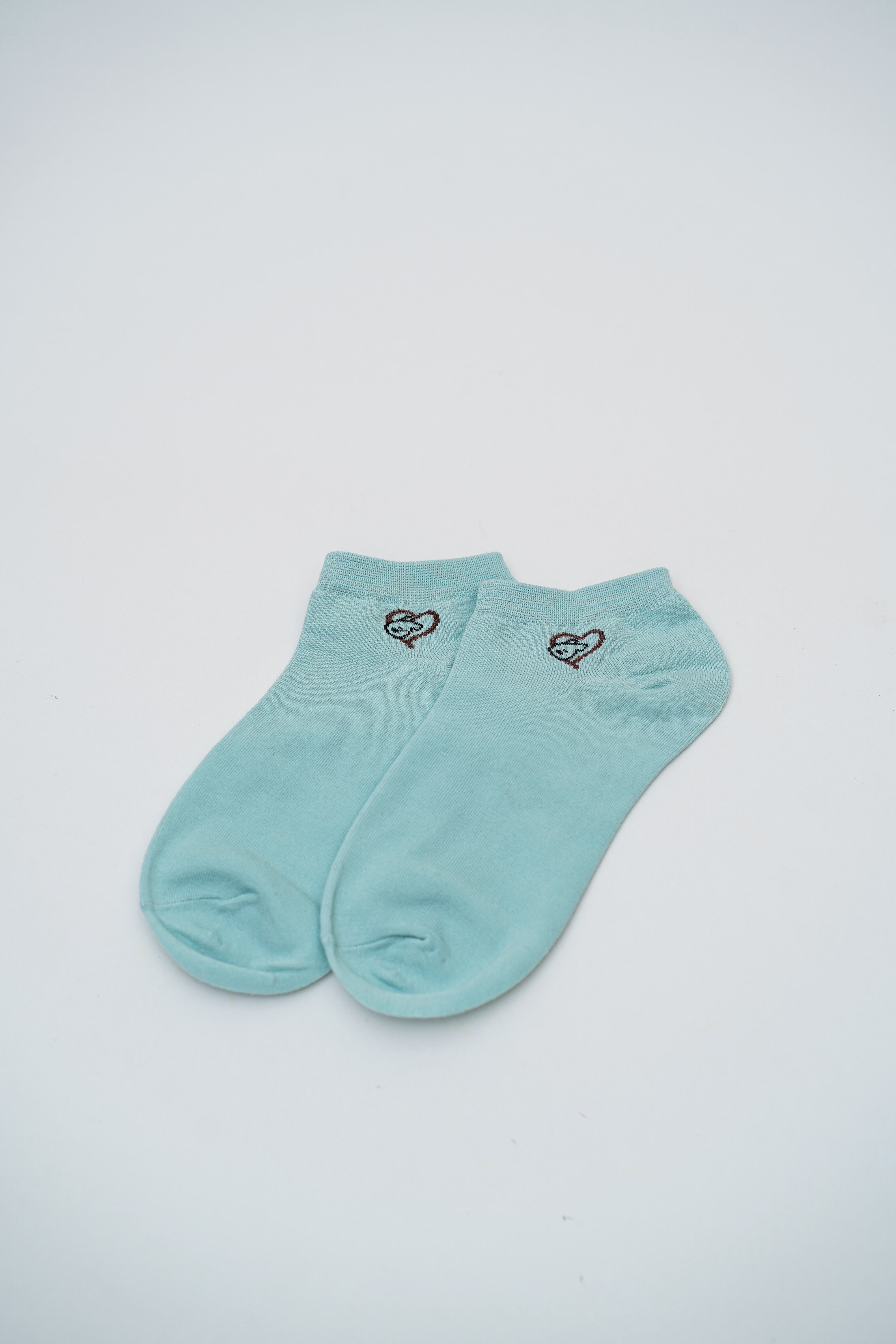Sky Blue Ankle Socks with Heart and "Smile" Graphics