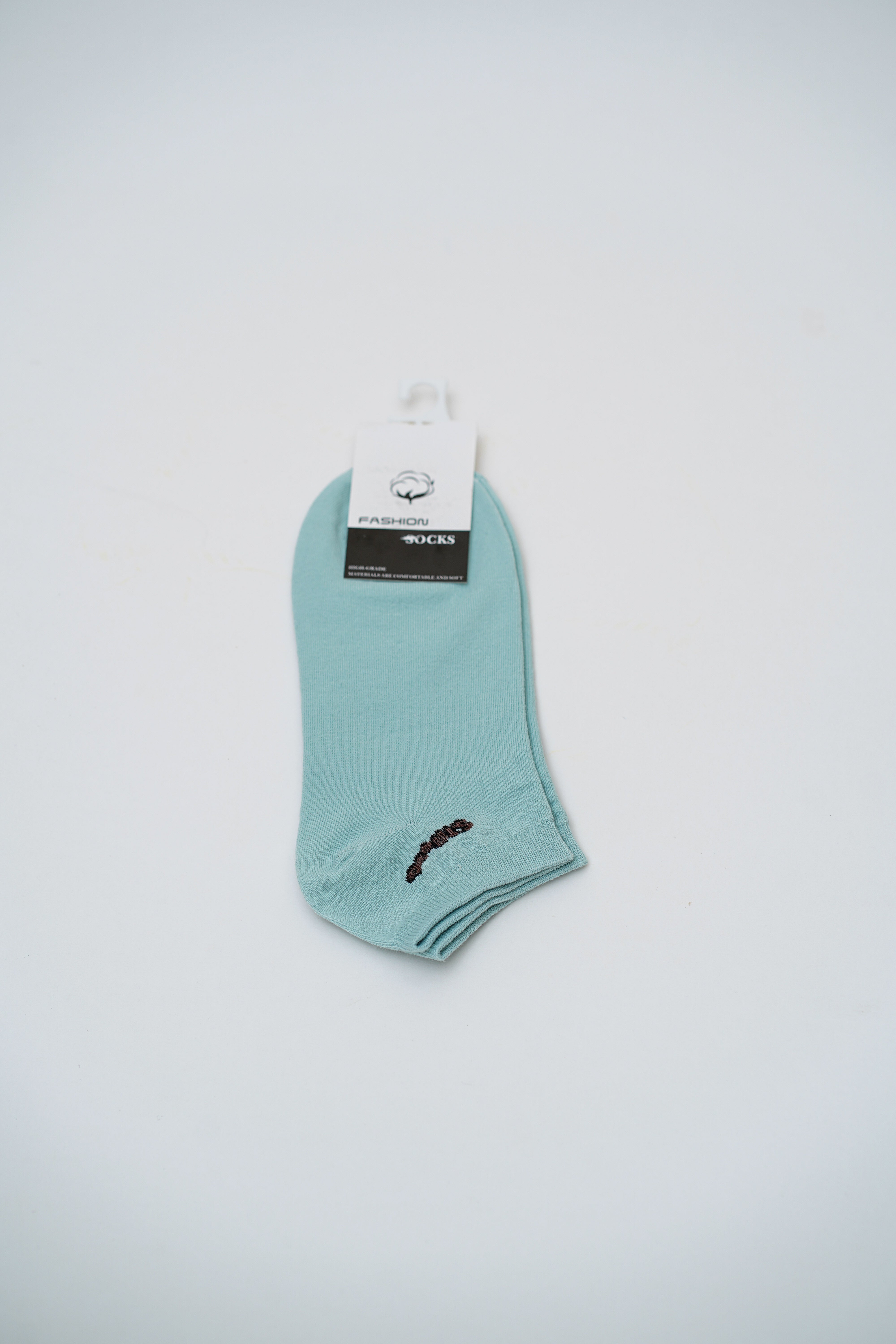 Sky Blue Ankle Socks with Heart and "Smile" Graphics