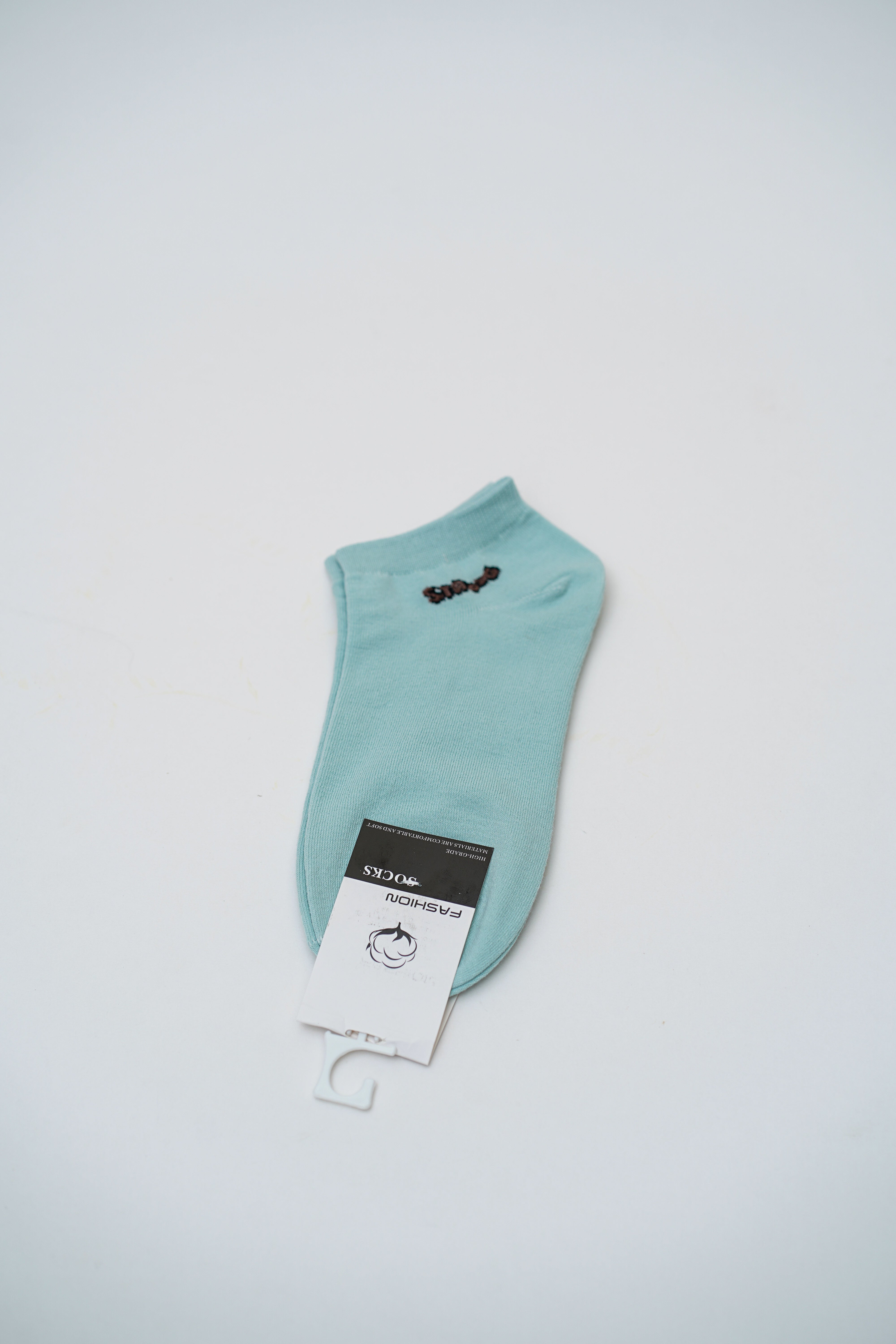 Sky Blue Ankle Socks with Heart and "Smile" Graphics
