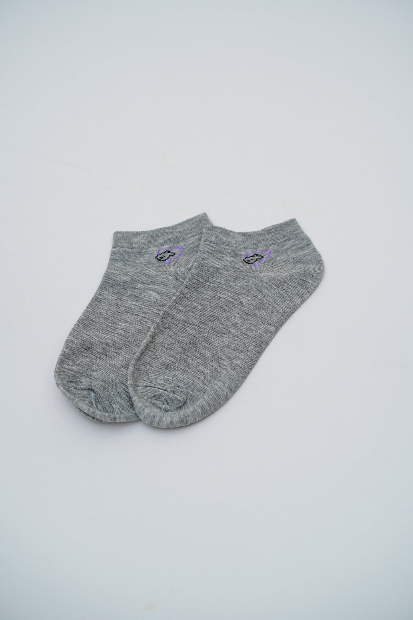 Heather Gray Ankle Socks with Cloud and "Smile" Graphics