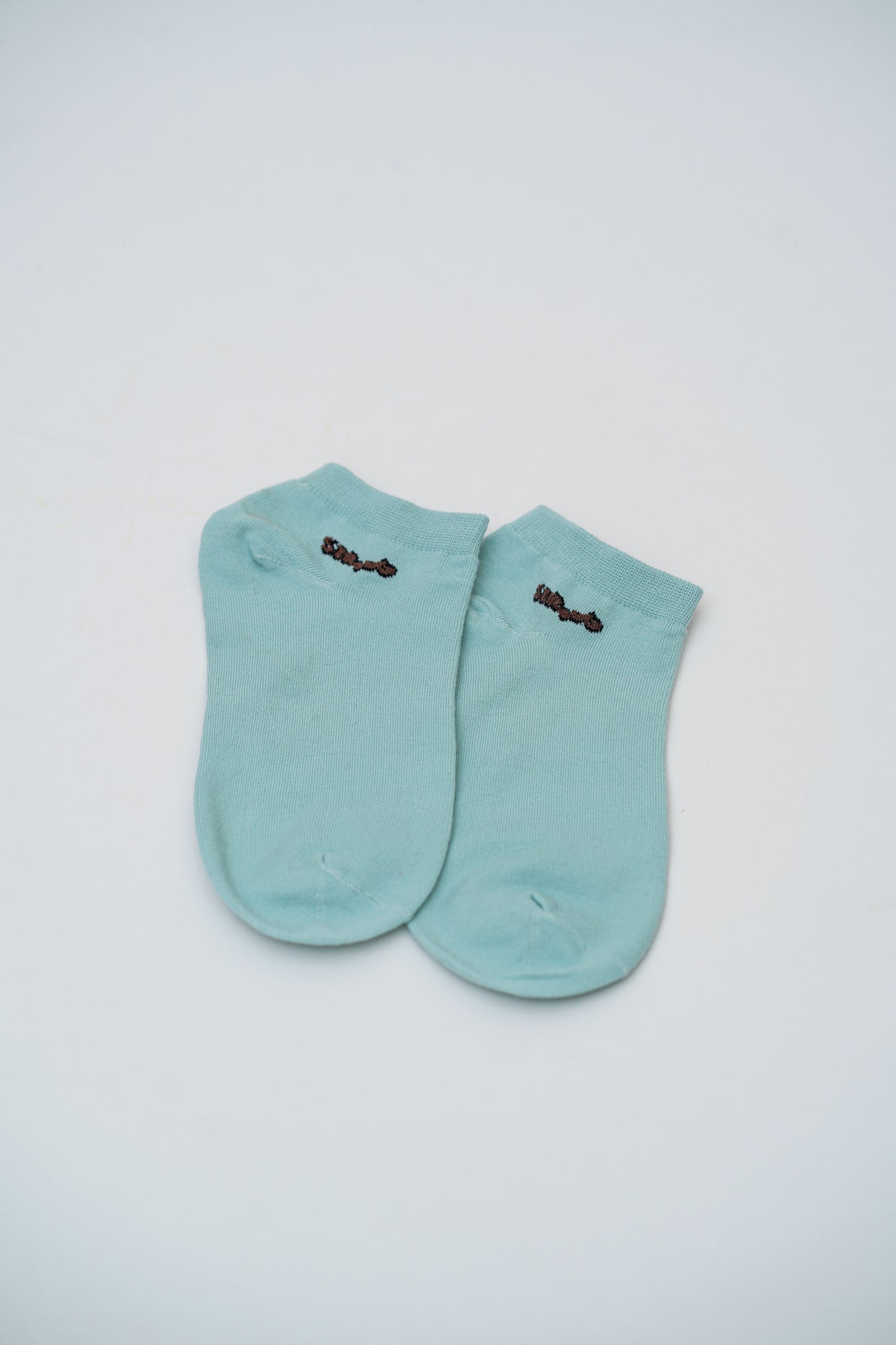 Sky Blue Ankle Socks with Heart and "Smile" Graphics