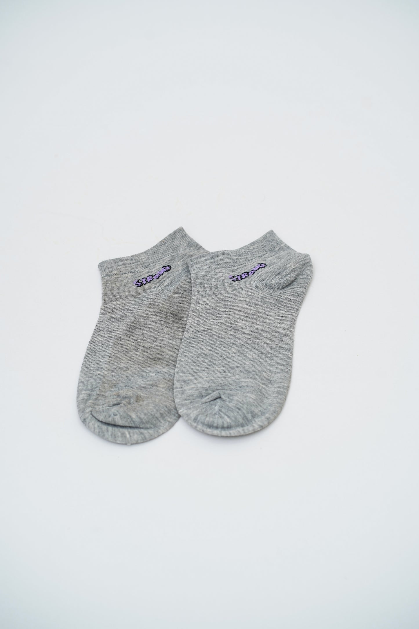 Heather Gray Ankle Socks with Cloud and "Smile" Graphics