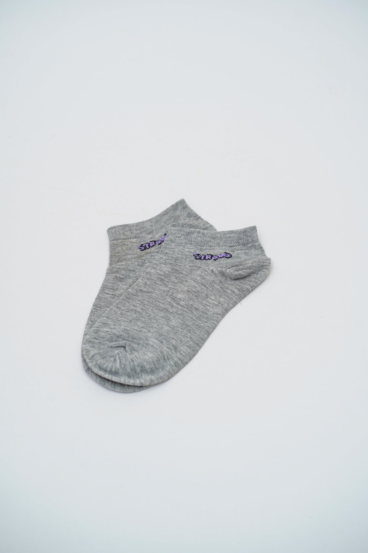 Heather Gray Ankle Socks with Cloud and "Smile" Graphics