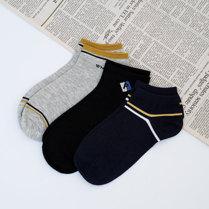 Mixed Designs Pack of 3 Men's Ankle Socks