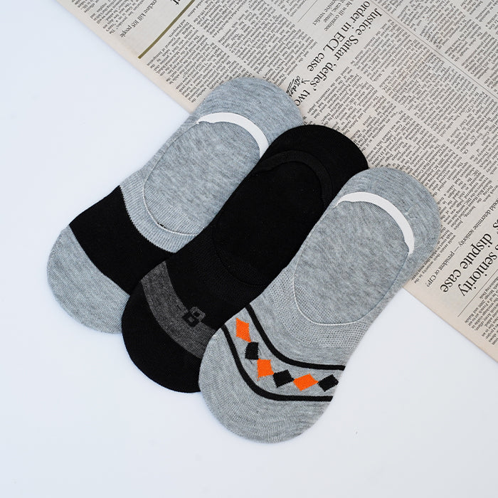 Mixed Designs Pack of 3 Men's No-Show Loafer Socks
