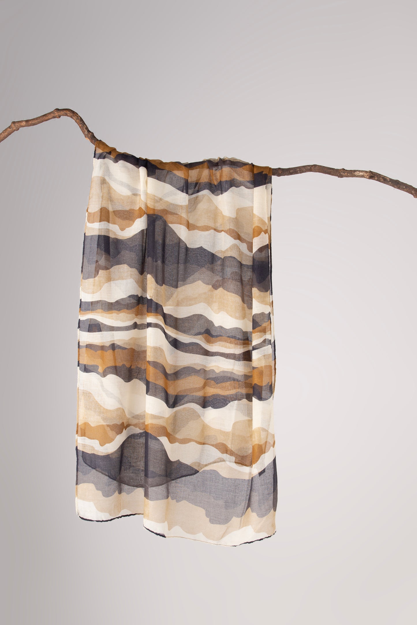 Soft Lawn Abstract Wave Digital Print Scarf - Modern & Lightweight