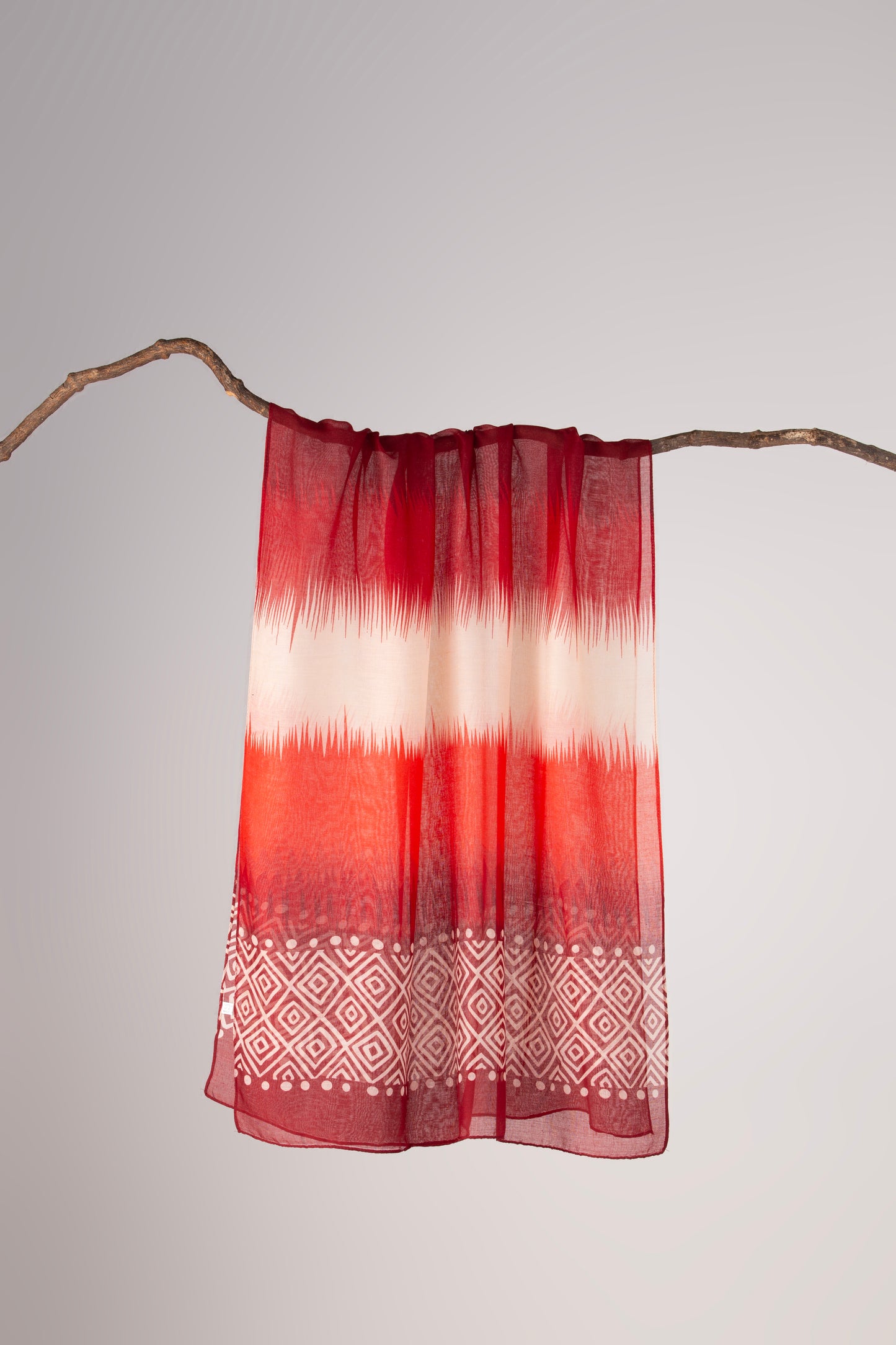 Soft Lawn Ikat Ombre Digital Print Scarf - Modern Geometric Border