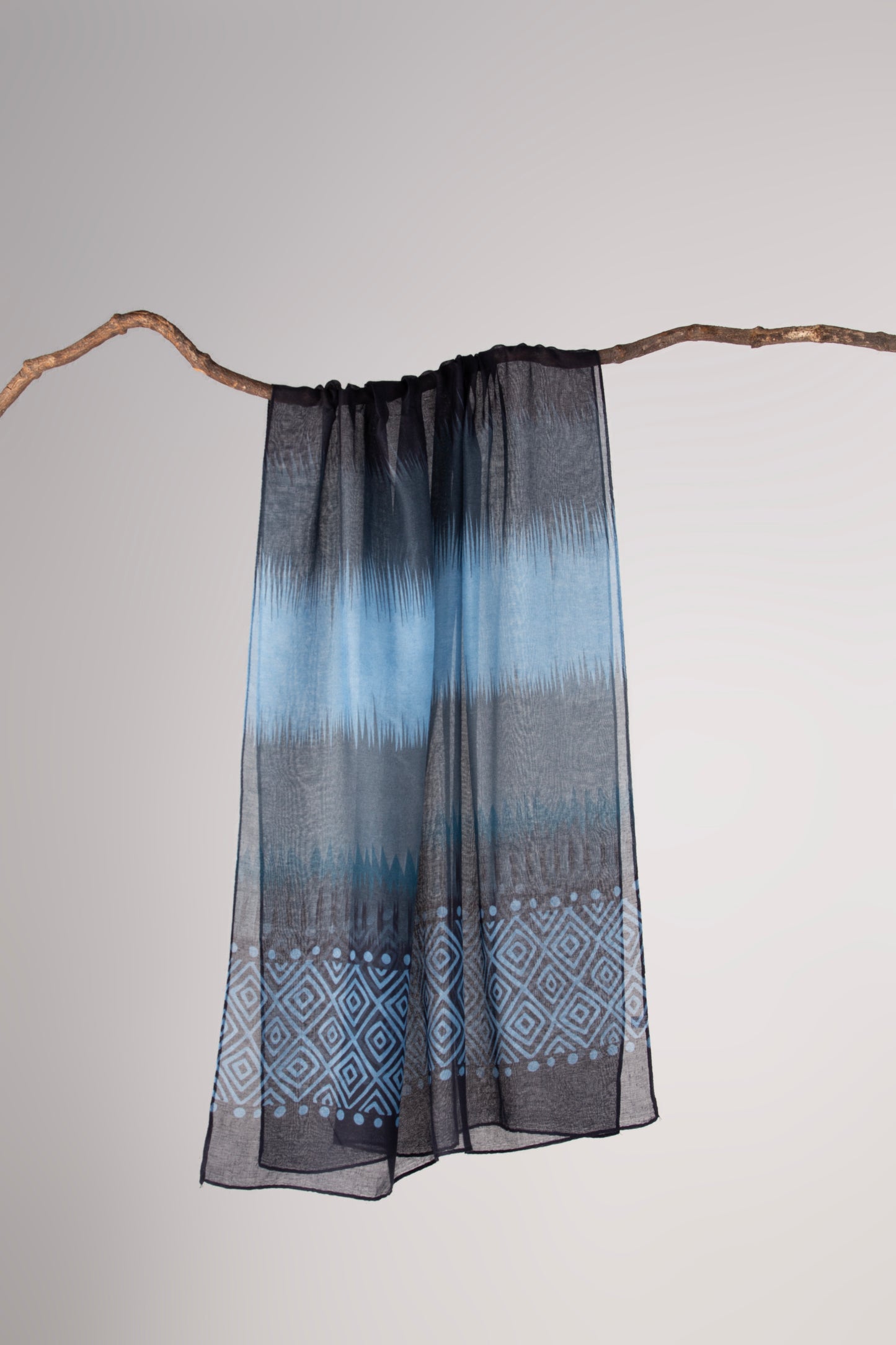 Soft Lawn Ikat Ombre Digital Print Scarf - Modern Geometric Border