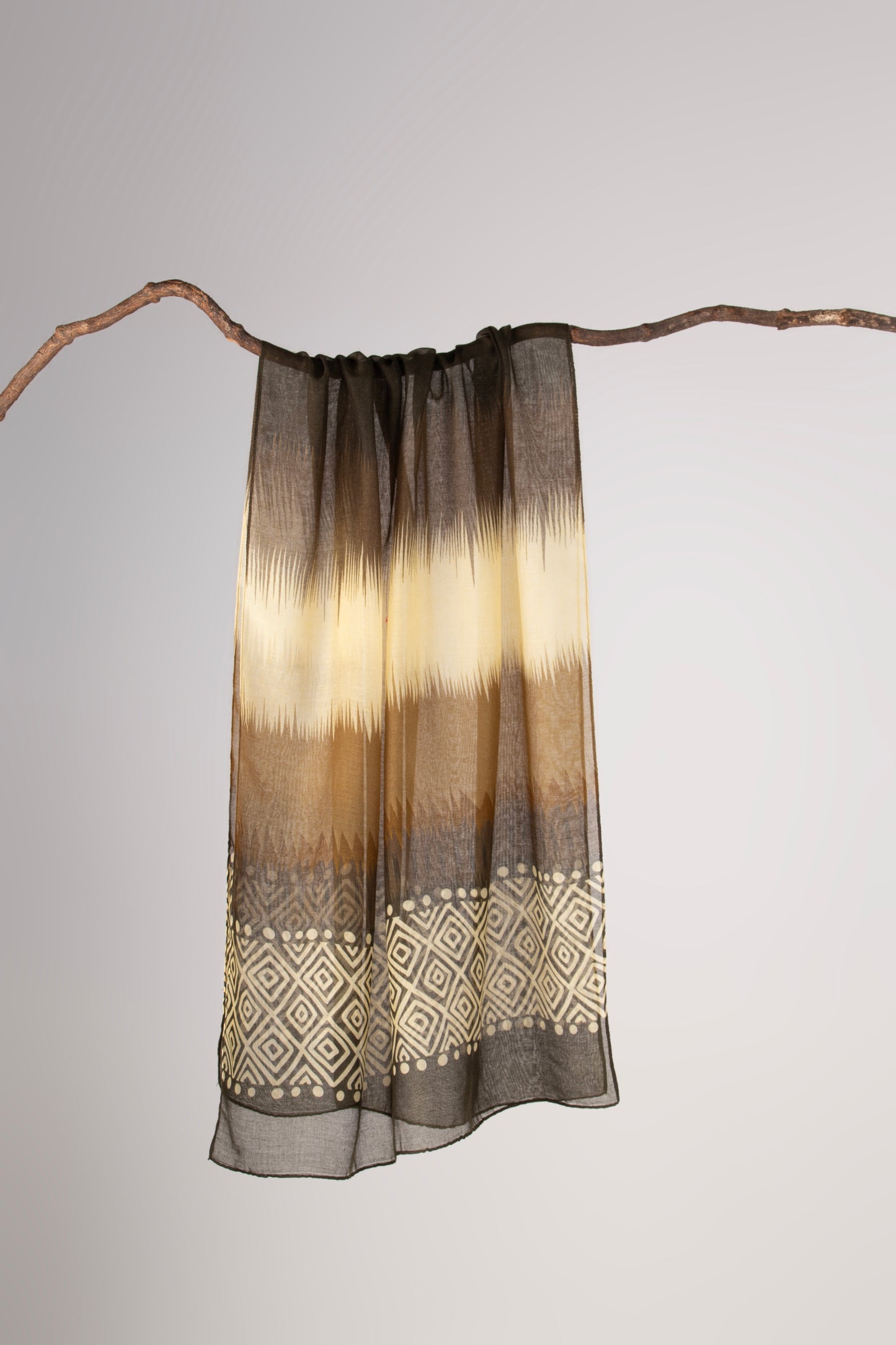 Soft Lawn Ikat Ombre Digital Print Scarf - Modern Geometric Border