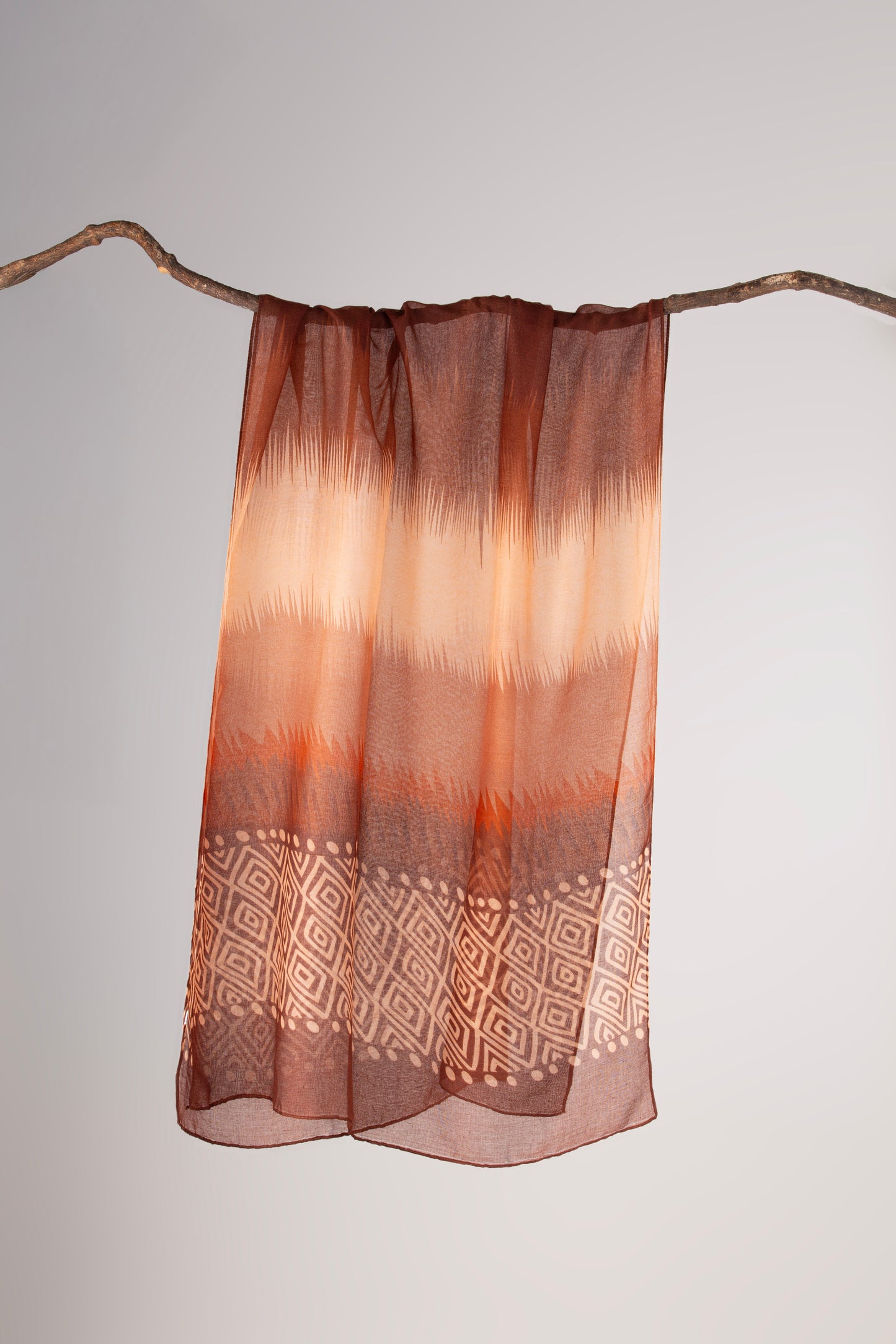 Soft Lawn Ikat Ombre Digital Print Scarf - Modern Geometric Border