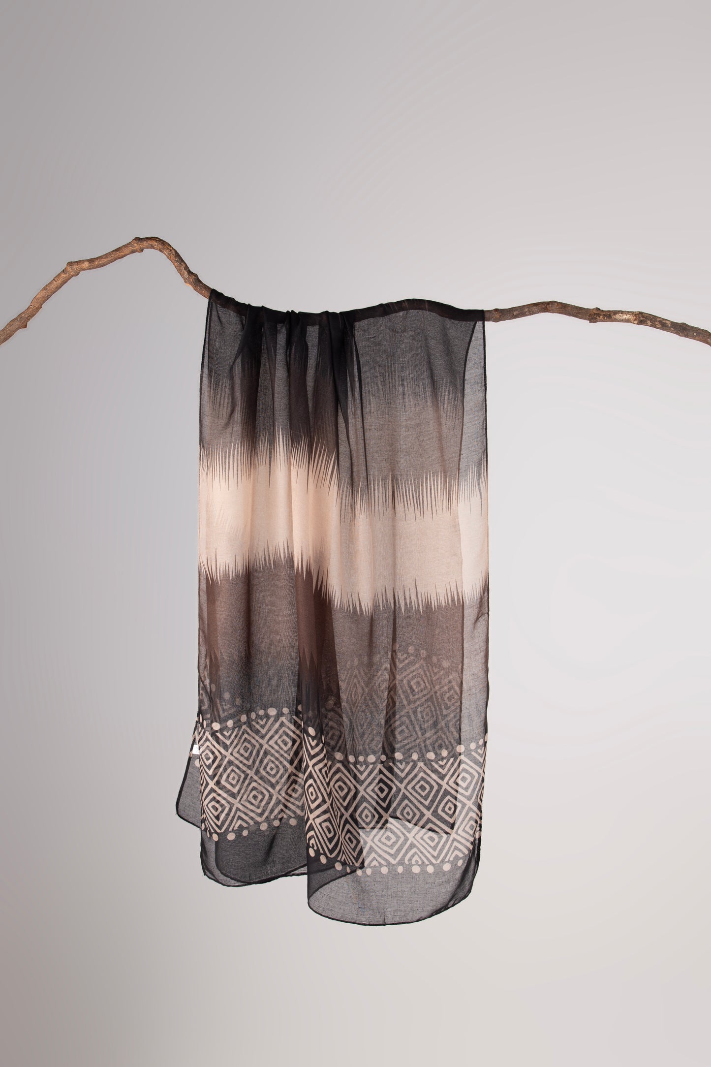 Soft Lawn Ikat Ombre Digital Print Scarf - Modern Geometric Border