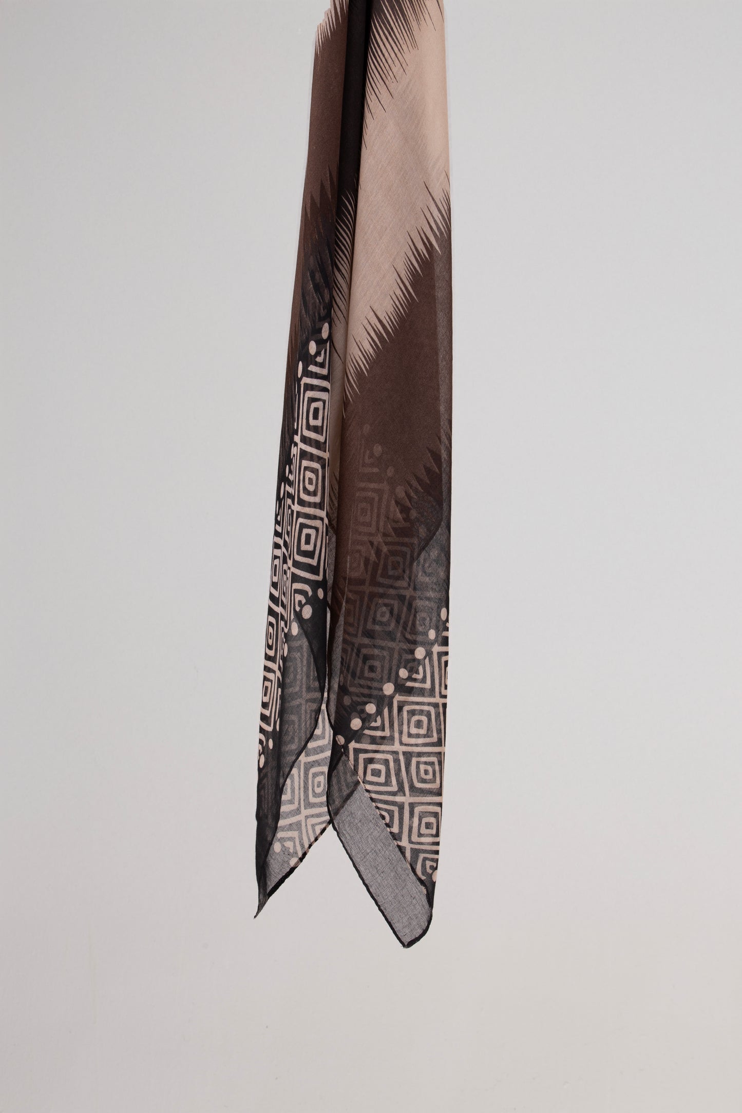 Soft Lawn Ikat Ombre Digital Print Scarf - Modern Geometric Border