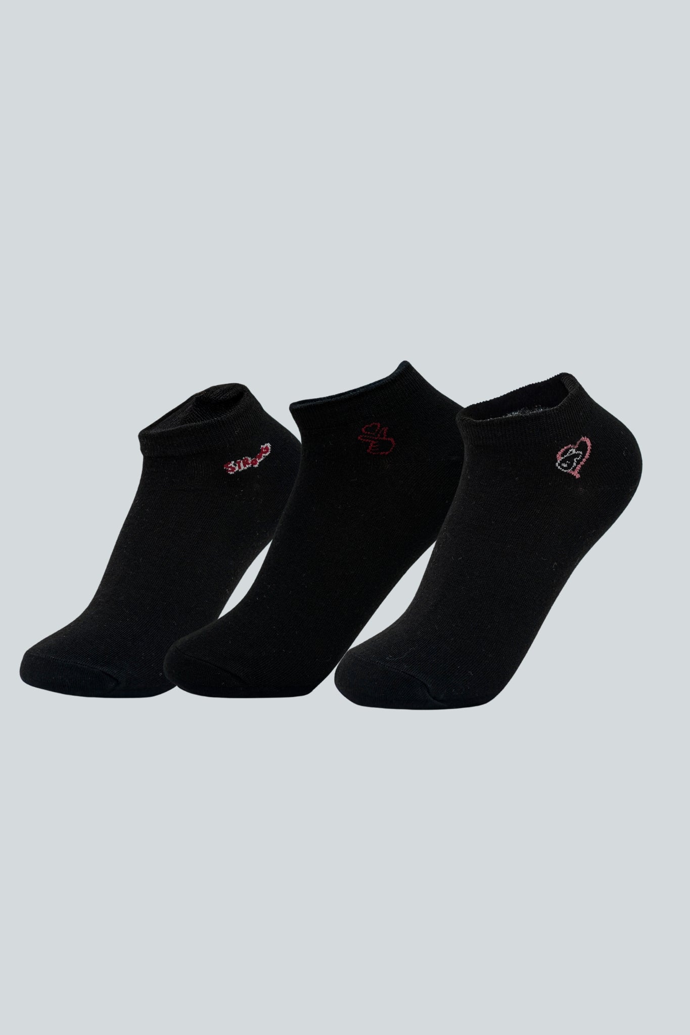 Black Ankle Socks with Assorted Graphic Designs