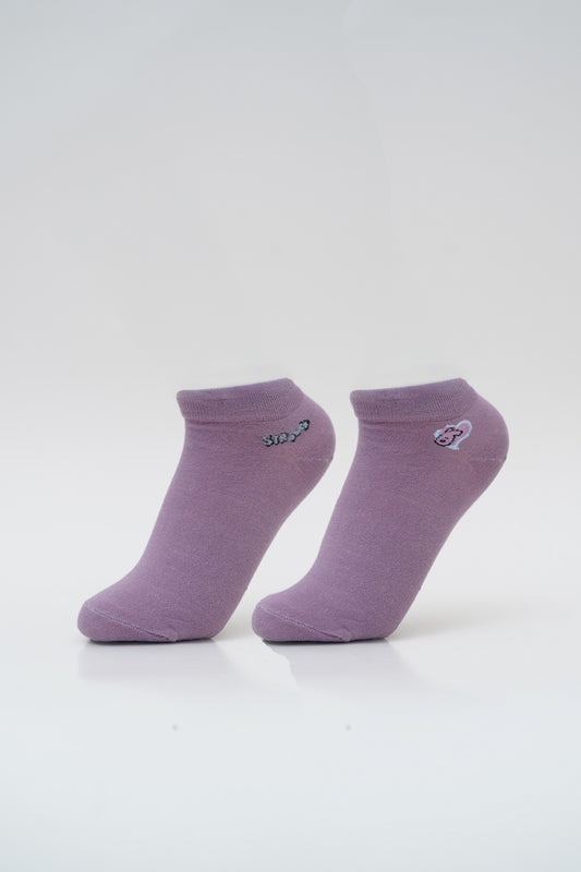 Lilac Ankle Socks with Heart and Cloud Graphics