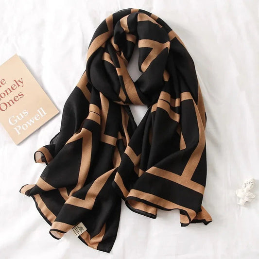Graphical Black Viscose Scarf